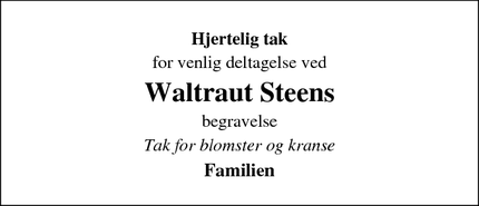 Taksigelsen for Waltraut Steens - Nordborg