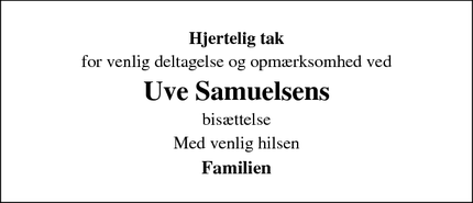 Taksigelsen for Uve Samuelsens - Sønderborg