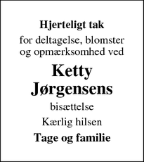 Taksigelsen for Ketty
Jørgensen - Nordborg