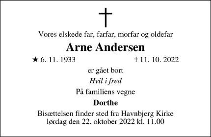 Dødsannoncen for Arne Andersen - Nordborg