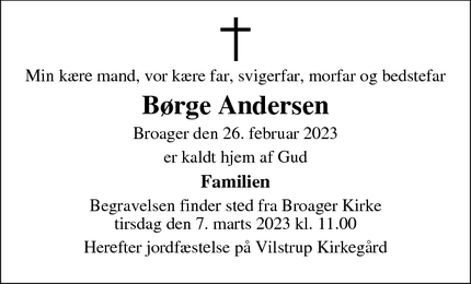 Dødsannoncen for Børge Andersen - Gråsten