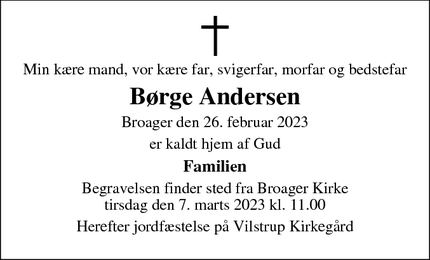 Dødsannoncen for Børge Andersen - Gråsten