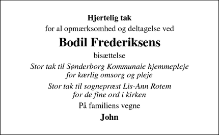 Taksigelsen for Bodil Frederiksen - Sønderborg