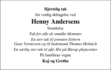 Taksigelsen for Henny Andersen - Sønderborg