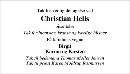 Taksigelsen for Christian Hell - Sønderborg