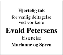 Dødsannoncen for Evald Petersens - sønderborg