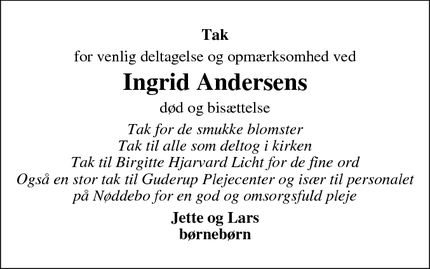 Taksigelsen for Ingrid Andersens - Guderup