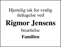 Taksigelsen for Rigmor Jensens - København Ø