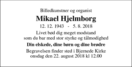 Dødsannoncen for Mikael Hjelmborg - Bjernede