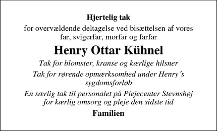 Dødsannoncen for Henry Ottar Kühnel - Køge