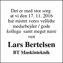 Dødsannoncen for Lars Bertelsen - Ørsø