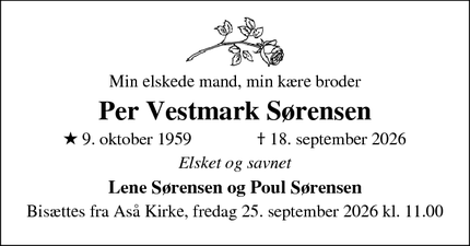Dødsannoncen for Per Vestmark S&oslash;rensen - Dronninglund
