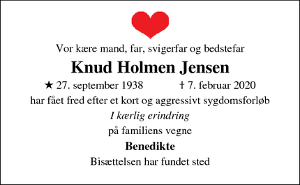 Dødsannoncen for Knud Holmen Jensen - Ishøj