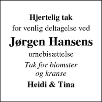 Taksigelsen for Jørgen Hansens - Tune