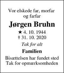 Dødsannoncen for Jørgen Bruhn - Greve