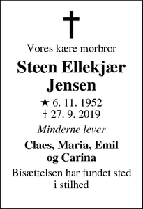 Dødsannoncen for Steen Ellekjær Jensen - Greve