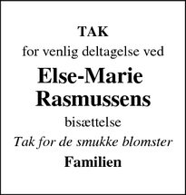 Taksigelsen for Else-Marie 
Rasmussens - Vordingborg