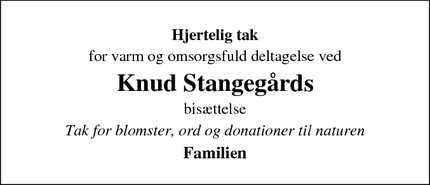 Taksigelsen for Knud Stangegårds - Stege