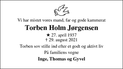 Dødsannoncen for Torben Holm Jørgensen - Vordingborg
