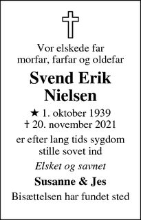 Dødsannoncen for Svend Erik
Nielsen - 4760 Vordingborg