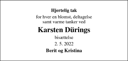 Taksigelsen for Karsten Dürings - 4760 Vordingborg