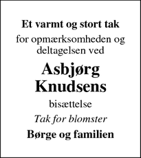 Taksigelsen for Asbjørg
Knudsen - Stensved