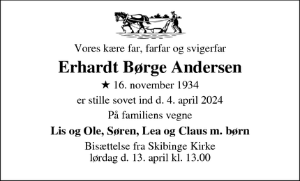 Dødsannoncen for Erhardt Børge Andersen - Hadsten