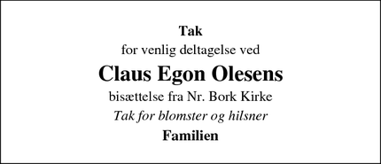 Taksigelsen for Claus Egon Olesens - Hemmet