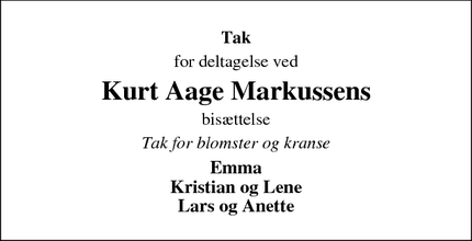 Taksigelsen for Kurt Aage Markussens - Hemmet