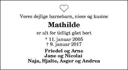 Dødsannoncen for Mathilde - Thisted