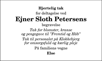Taksigelsen for Ejner Sloth Petersens - Skjern