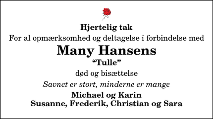 Taksigelsen for Many Hansens - Thisted