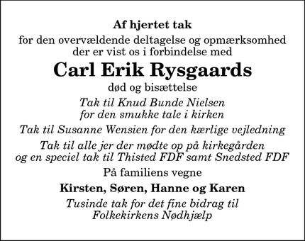 Taksigelsen for Carl Erik Rysgaards - Snedsted