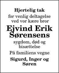 Taksigelsen for Ejvind Erik Sørensens - Øsløs