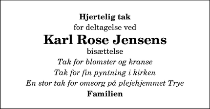Taksigelsen for Karl Rose Jensens - Frøstrup