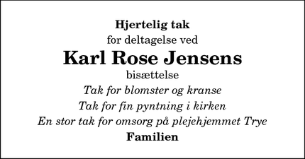 Taksigelsen for Karl Rose Jensens - Frøstrup