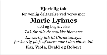 Taksigelsen for Marie Lyhnes - Thisted