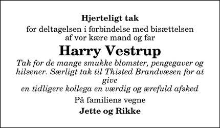 Taksigelsen for Harry Vestrup - Thisted