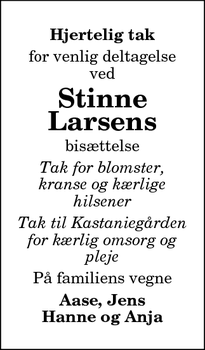 Taksigelsen for Stinne
Larsens - Snedsted