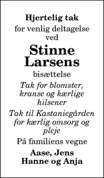 Taksigelsen for Stinne
Larsens - Snedsted