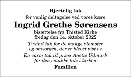 Taksigelsen for Ingrid Grethe Sørensen - BIRKERØD