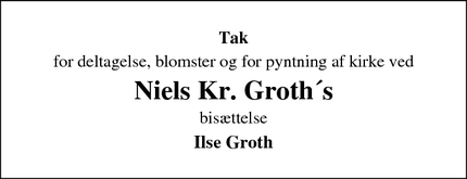 Taksigelsen for Niels Kr. Groth´ - vedersø