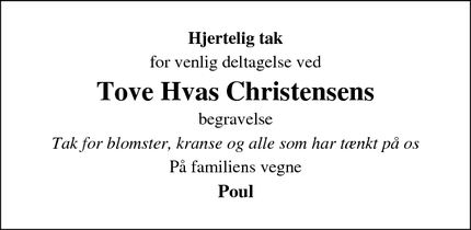 Taksigelsen for  Tove Hvas Christensens - Lemvig