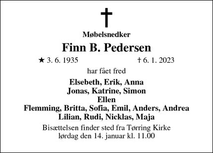 Dødsannoncen for Finn B. Pedersen - Tørring