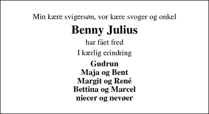 Dødsannoncen for Benny Julius - Ribe