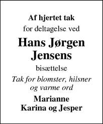 Taksigelsen for Hans Jørgen
Jensens - Ribe