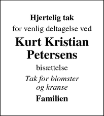 Dødsannoncen for Kurt Kristian
Petersens - Ribe
