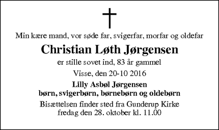 Dødsannoncen for Christian Løth Jørgensen - Aalborg