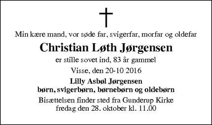 Dødsannoncen for Christian Løth Jørgensen - Aalborg