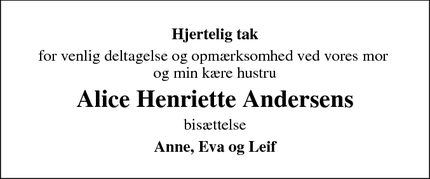 Taksigelsen for Alice Henriette Andersens - Humlebæk